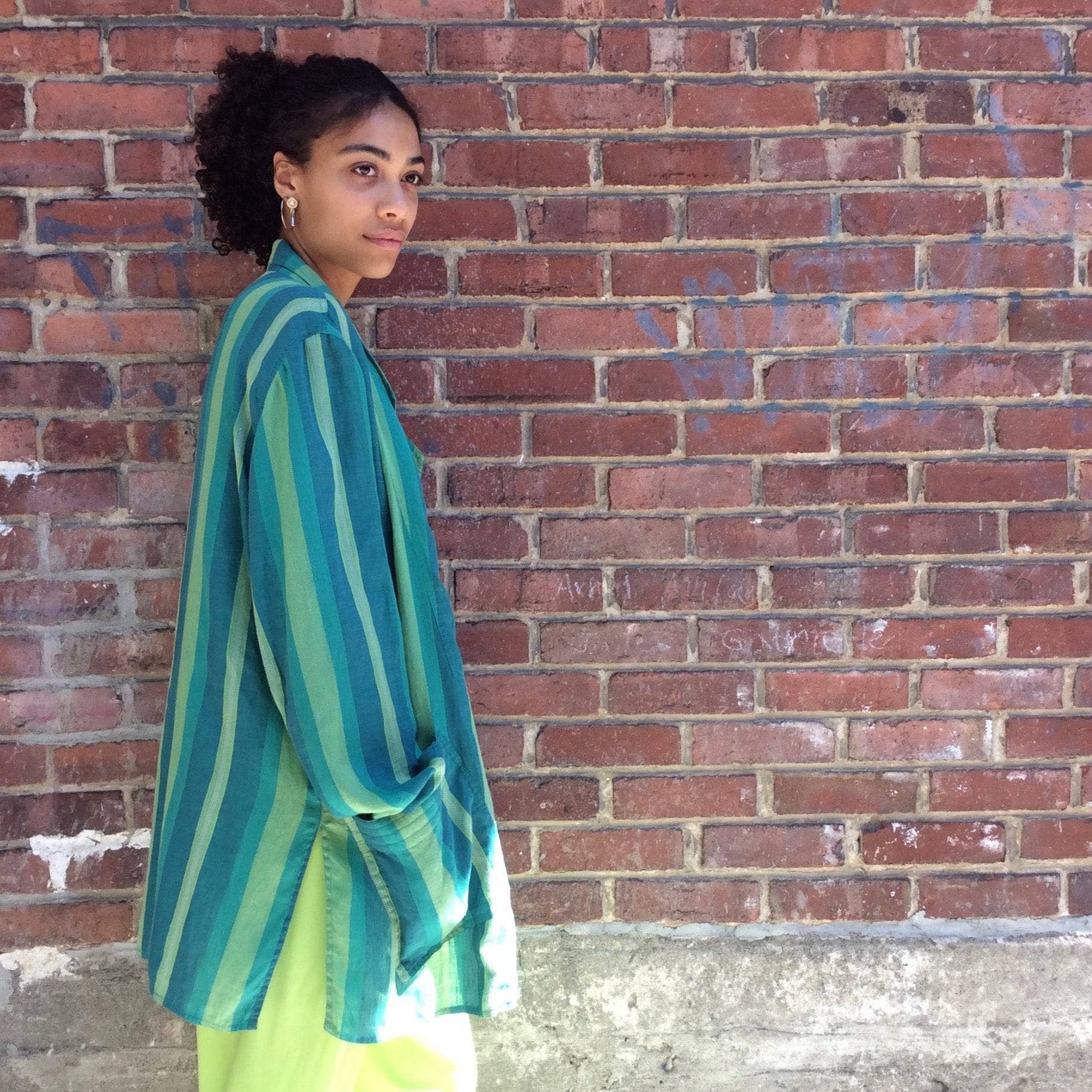 1980s "Giancarlo Ricci" Unstructured Oversize Striped Green Blazer - Image 4