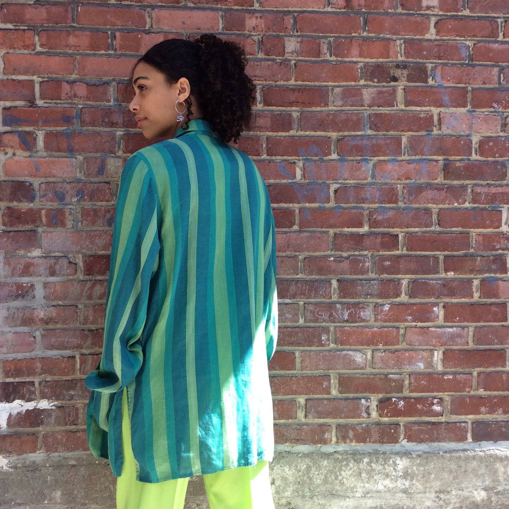 1980s "Giancarlo Ricci" Unstructured Oversize Striped Green Blazer - Image 5