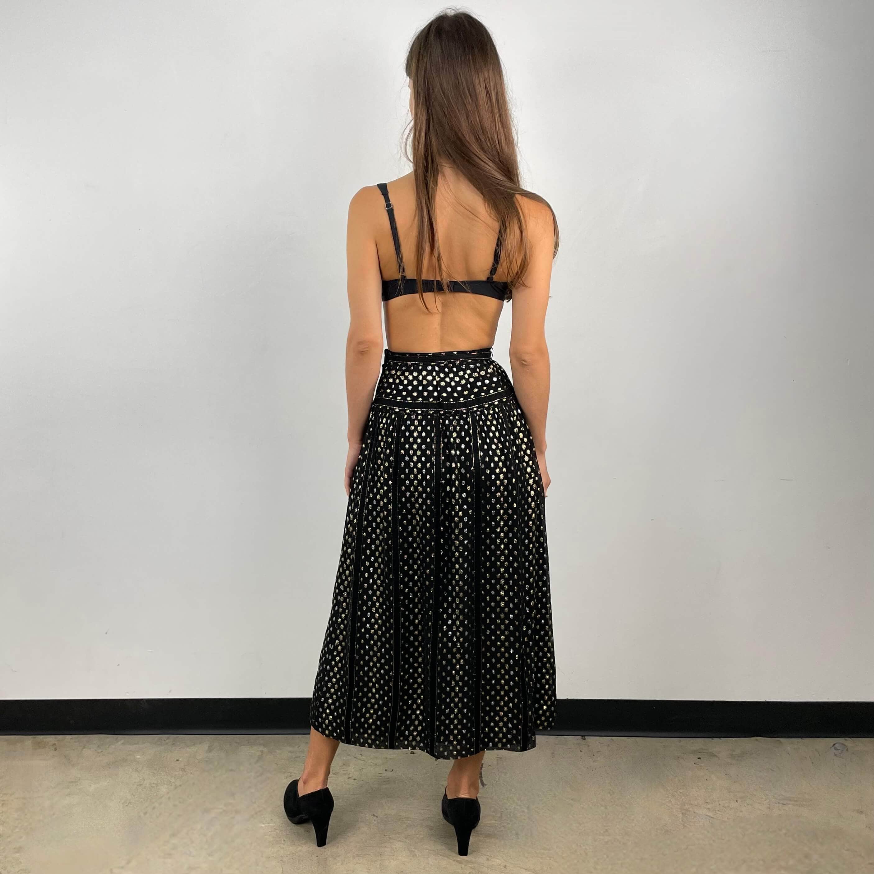 Gold and Silver Yoke Brocade Silk Midi Skirt X-Small - Image 2