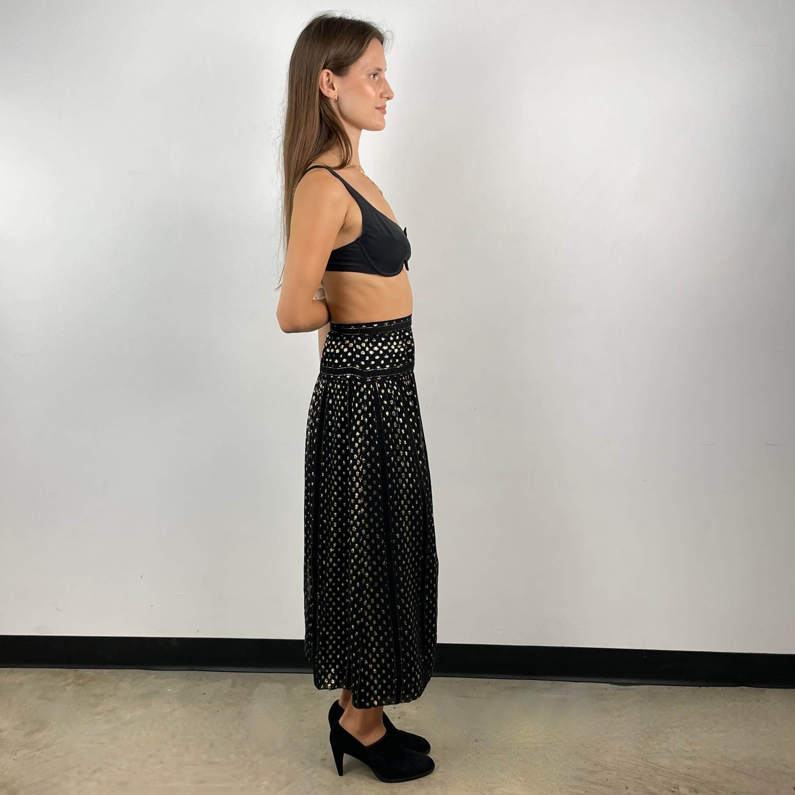 Gold and Silver Yoke Brocade Silk Midi Skirt X-Small - Image 3