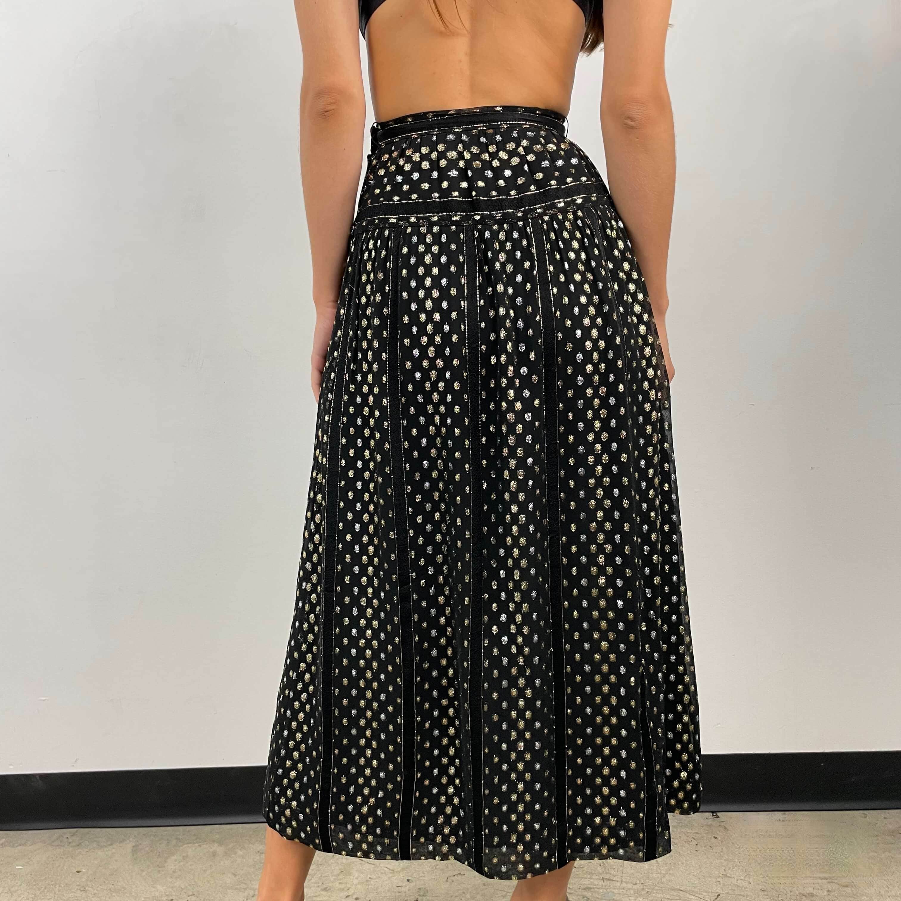 Gold and Silver Yoke Brocade Silk Midi Skirt X-Small - Image 4