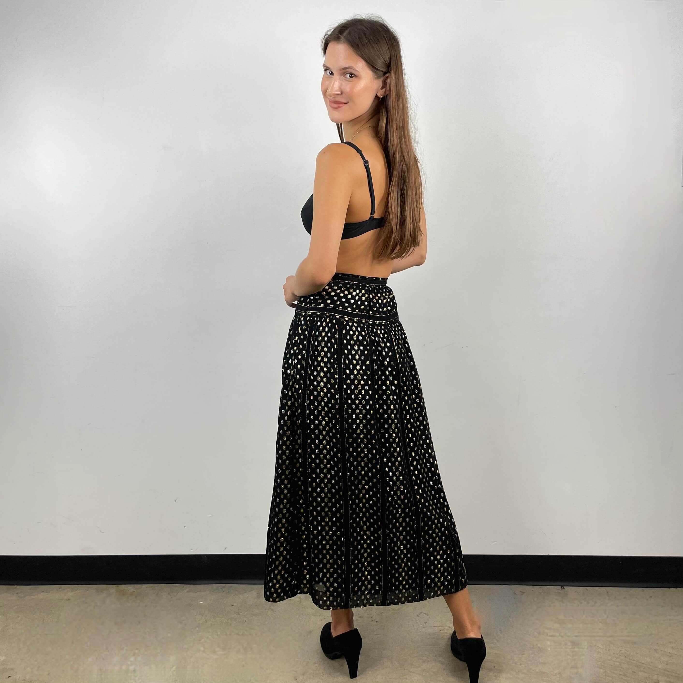 Gold and Silver Yoke Brocade Silk Midi Skirt X-Small - Image 5