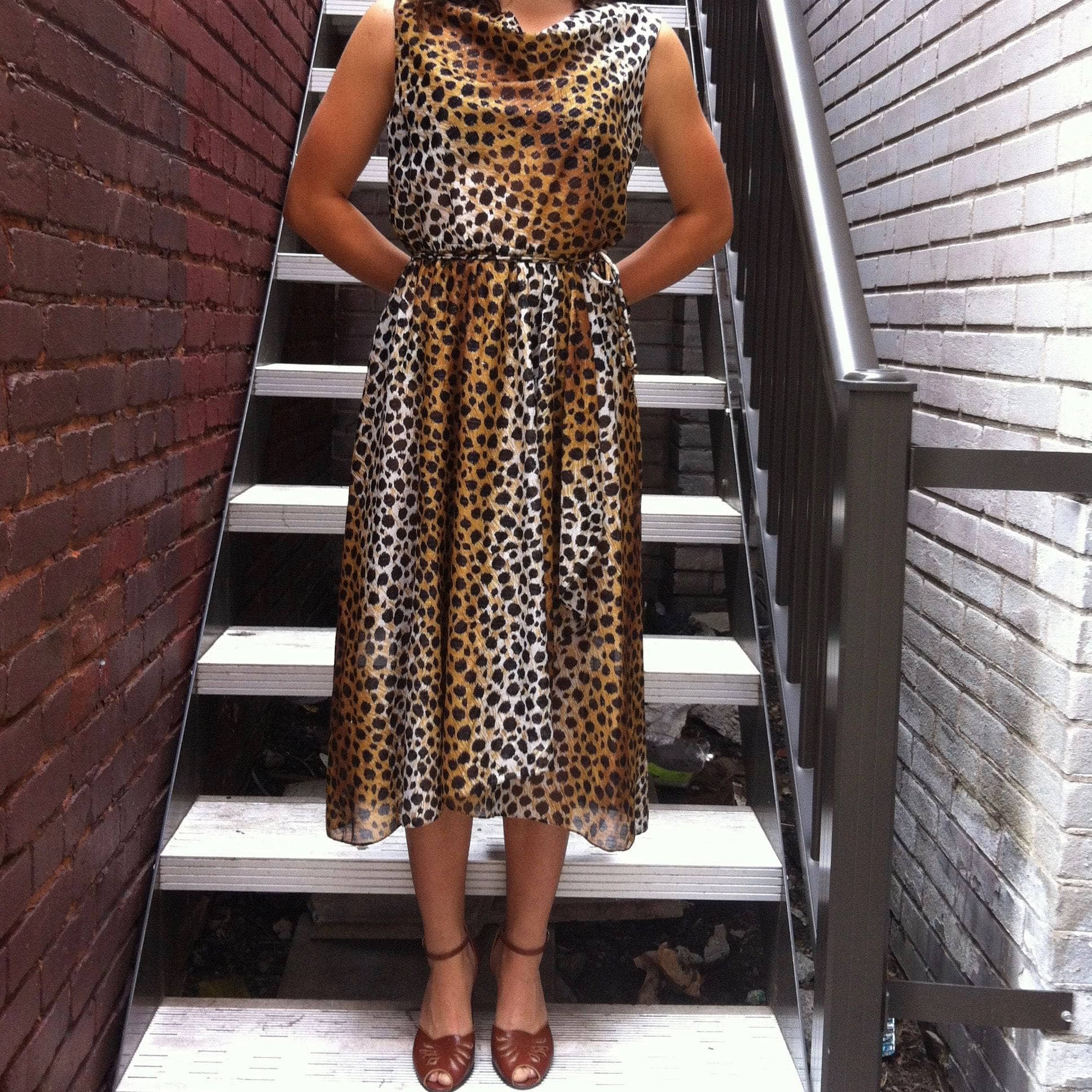 Handmade Leopard Print Flowy Wrap Dress Small/Medium - Image 4