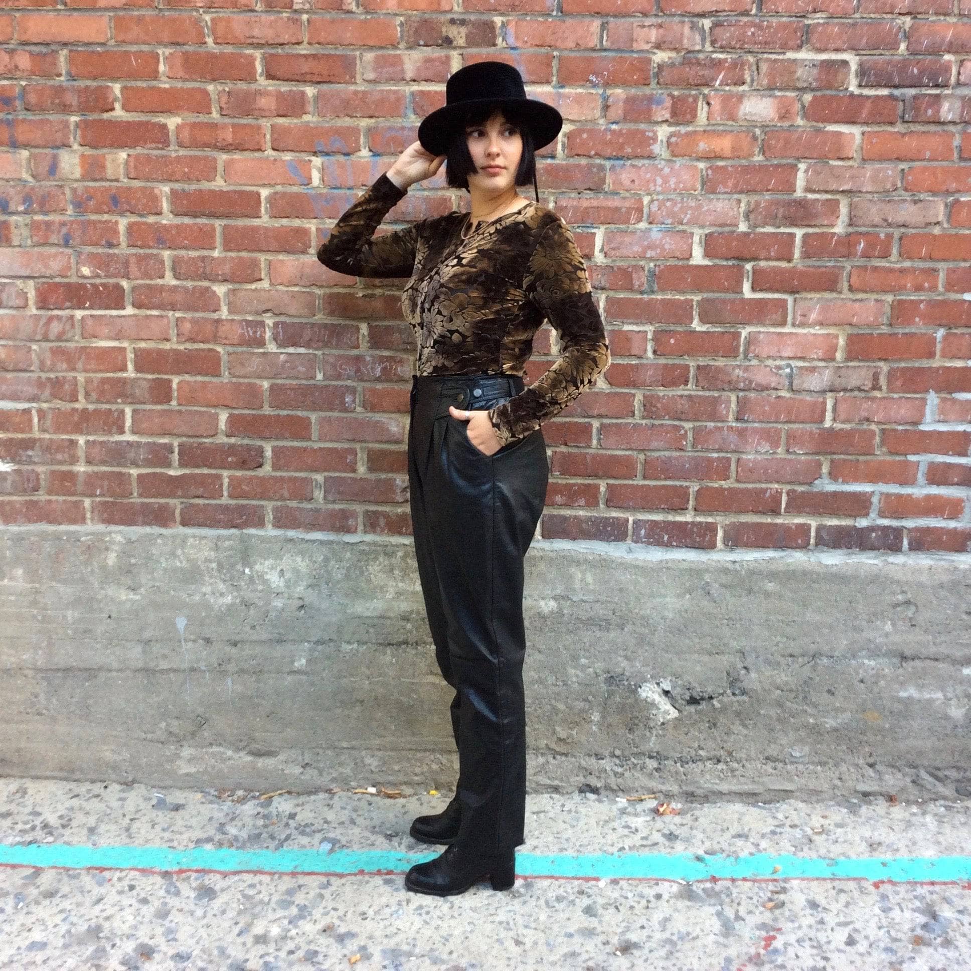 1980s High Waisted Black Genuine Leather Pants Medium - Image 3