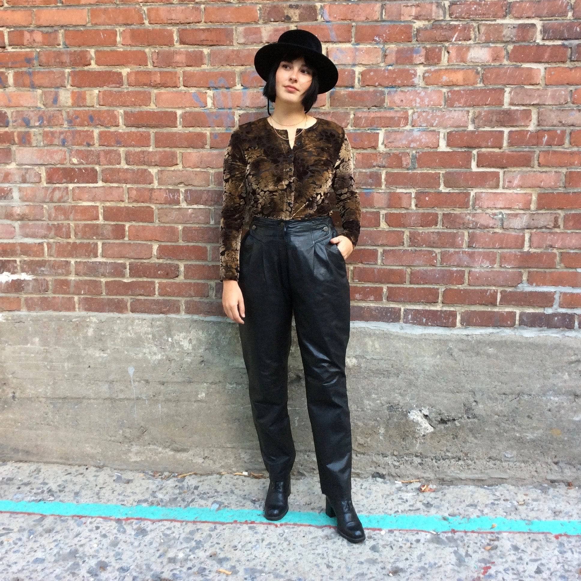 1980s High Waisted Black Genuine Leather Pants Medium - Image 4