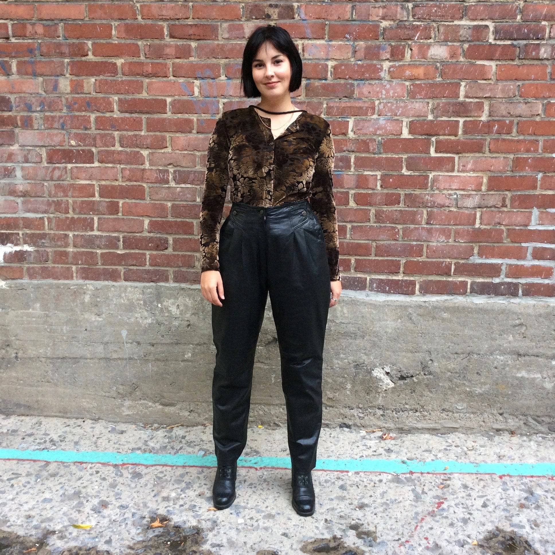 1980s High Waisted Black Genuine Leather Pants Medium - Image 5