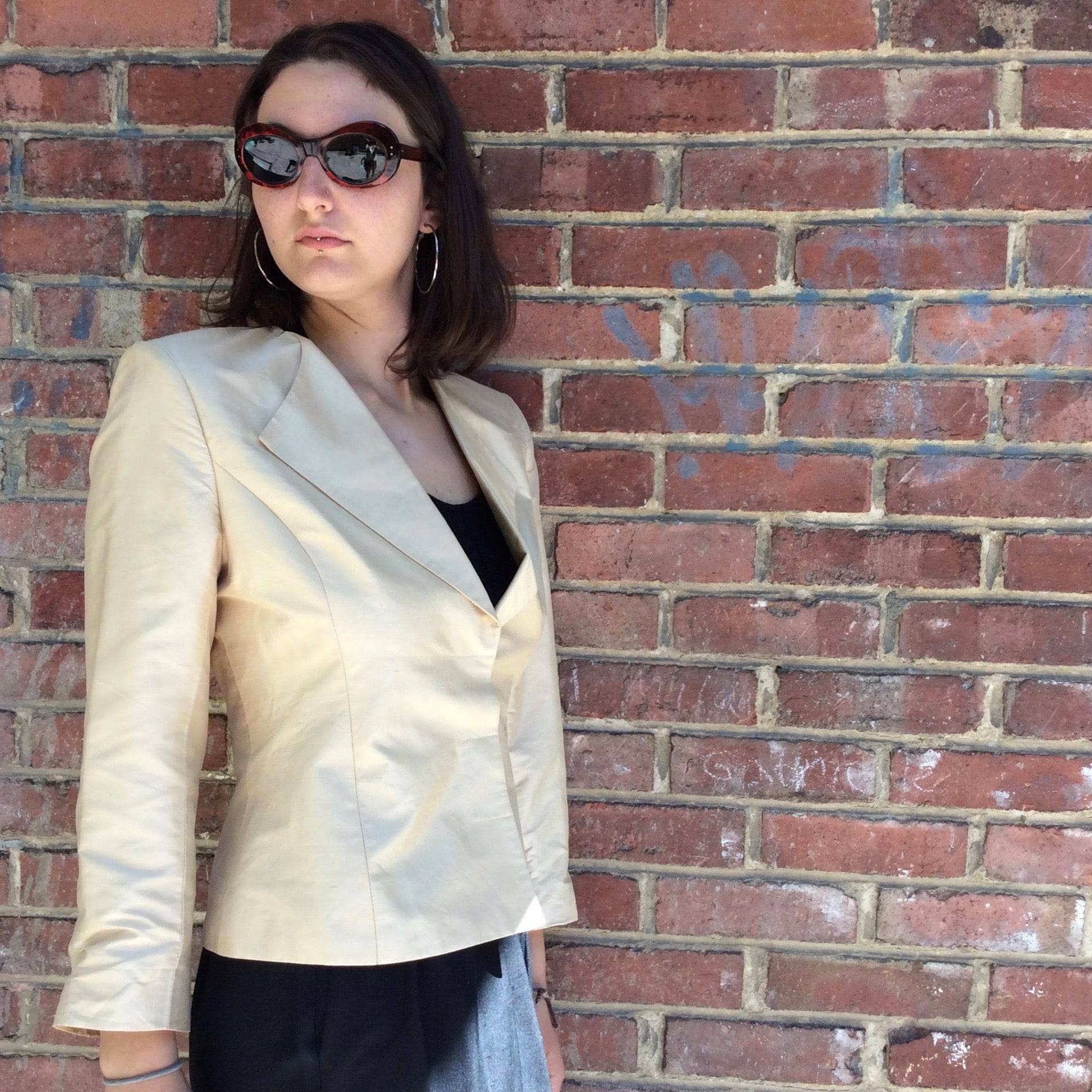 Holt Renfrew Gold Silk Fitted Blazer S/M - Image 4