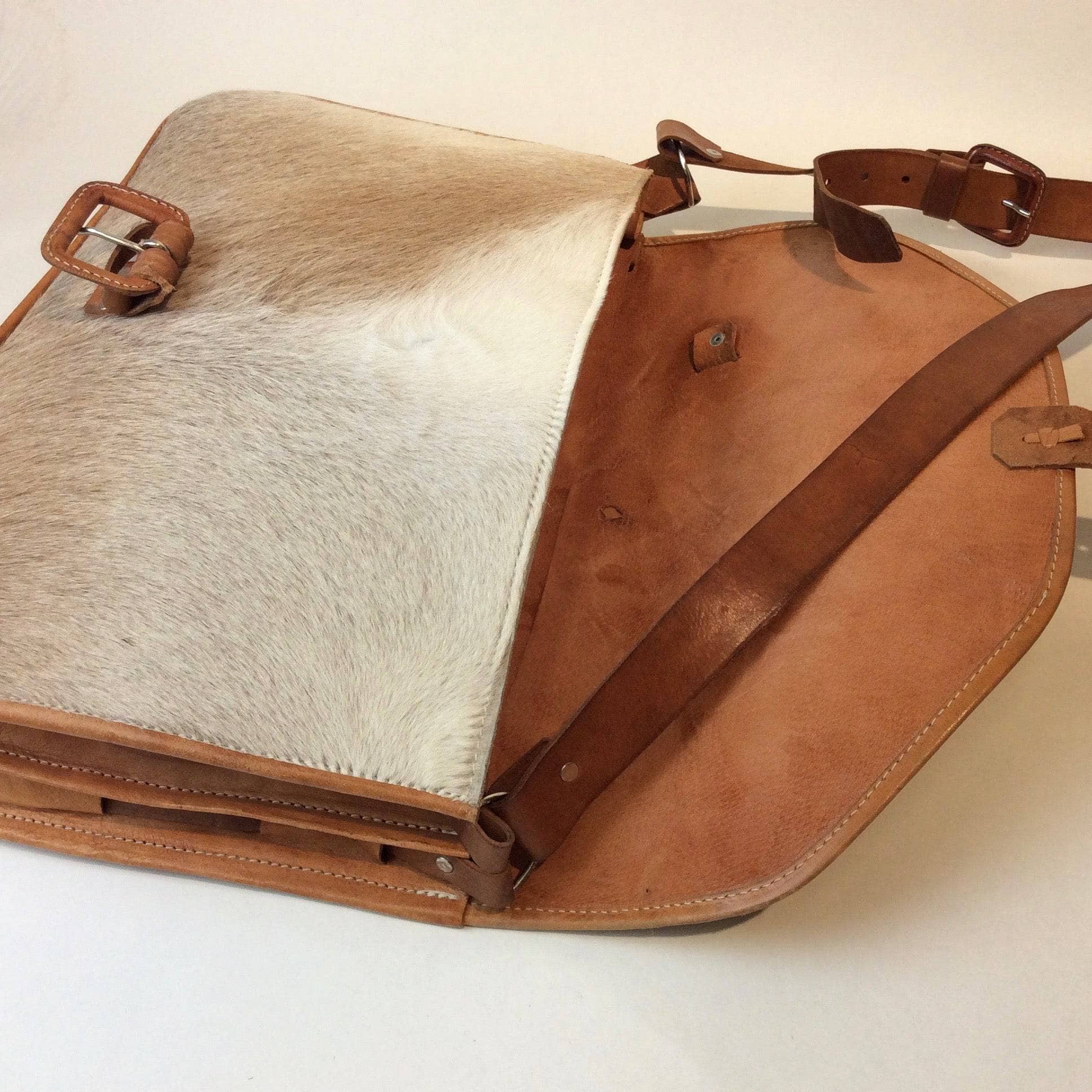 Vintage Leather and Horse Hair Messenger Bag - Image 7