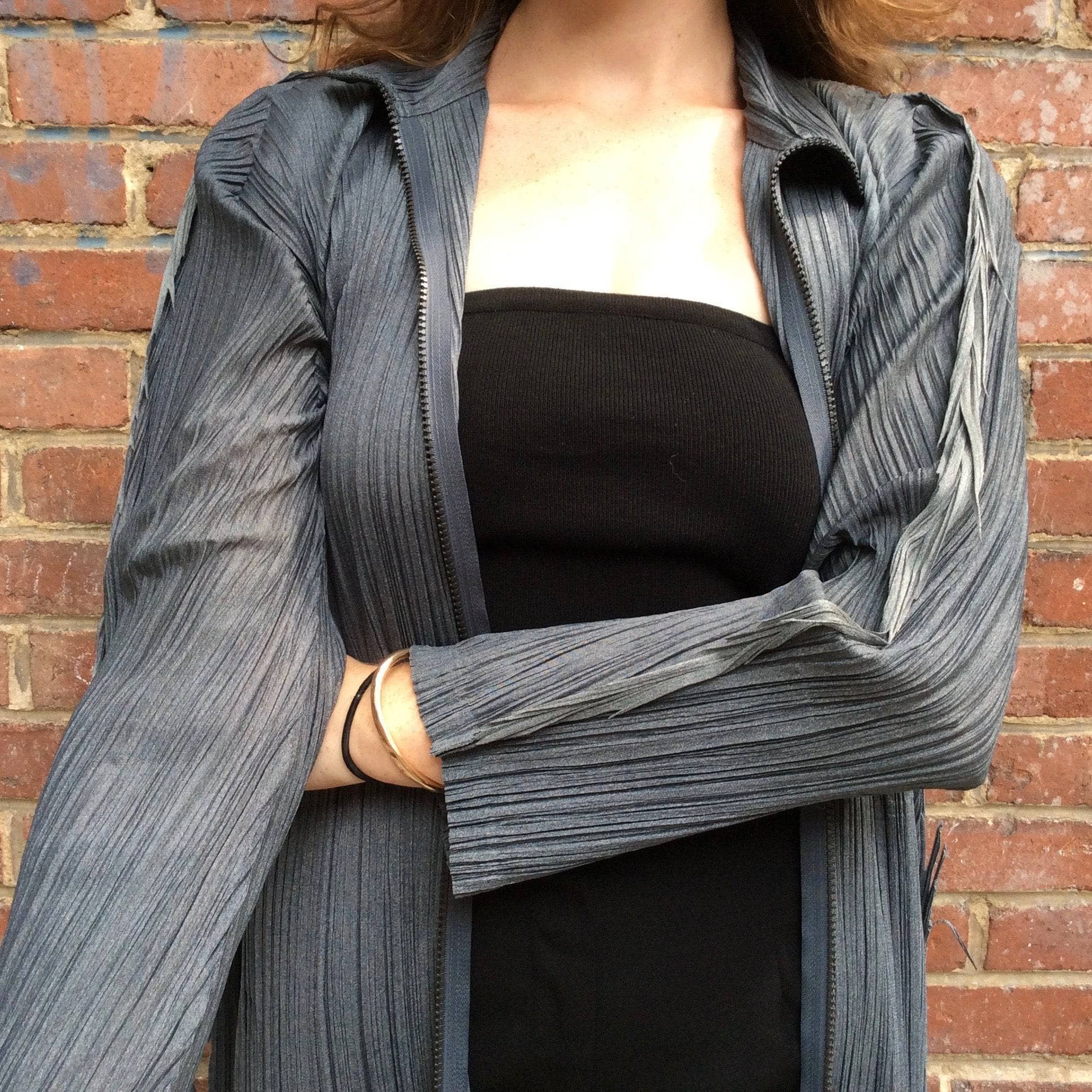 Issey Miyake Grey Crinkle Midi Coat Small/Medium - Image 9