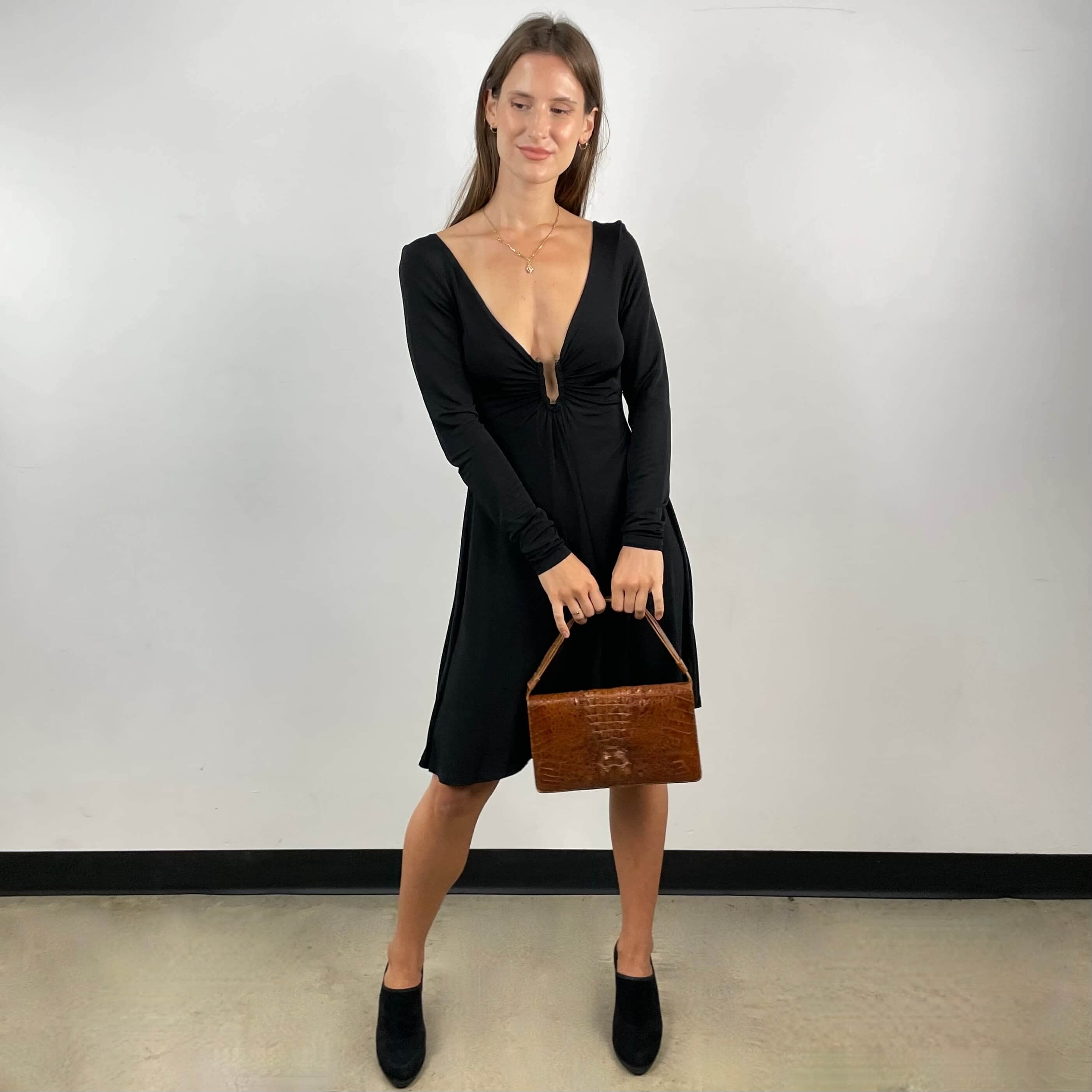 Just Cavalli Long Sleeve Flared Black Dress Small/Medium - Image 5