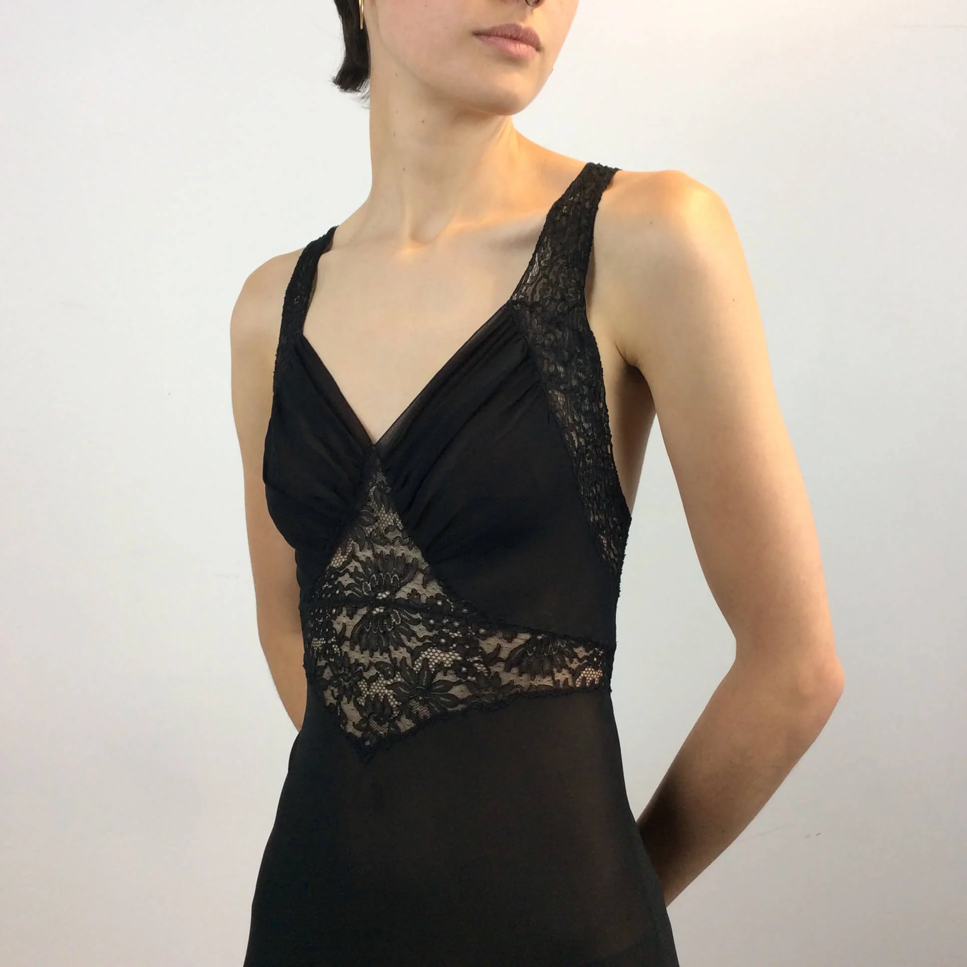Long Black Flowy Silk Nightgown Small - Image 3