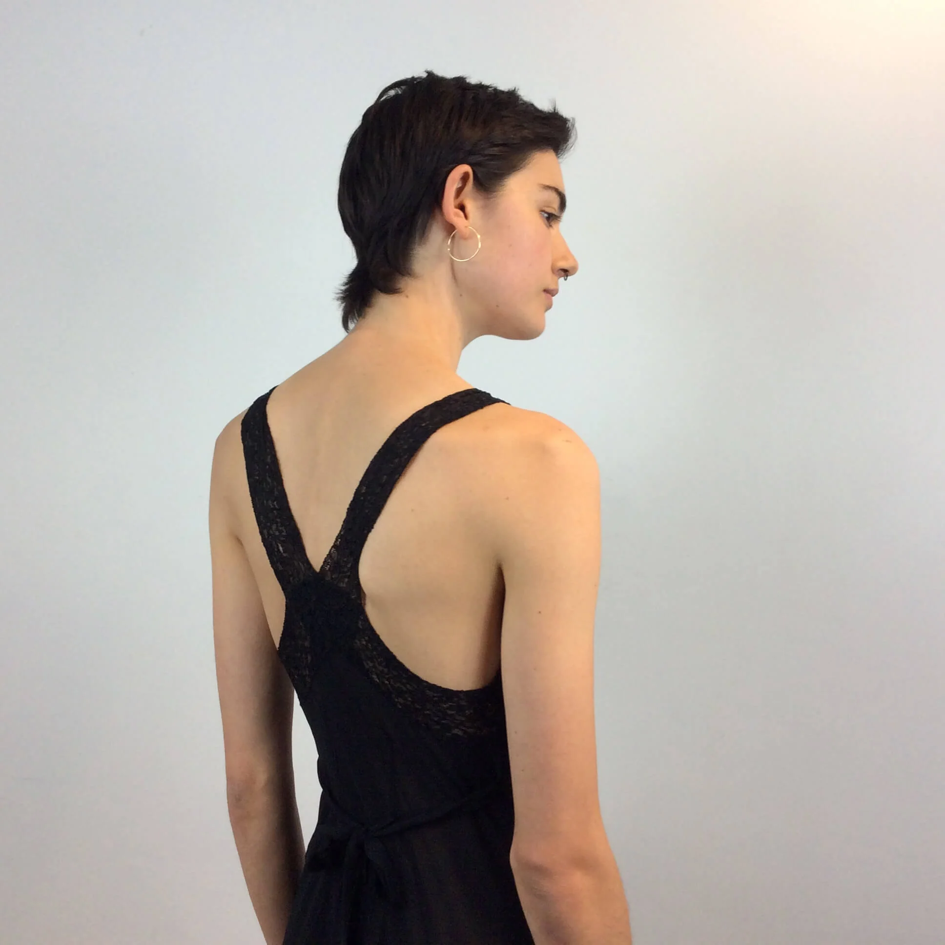 Long Black Flowy Silk Nightgown Small - Image 4