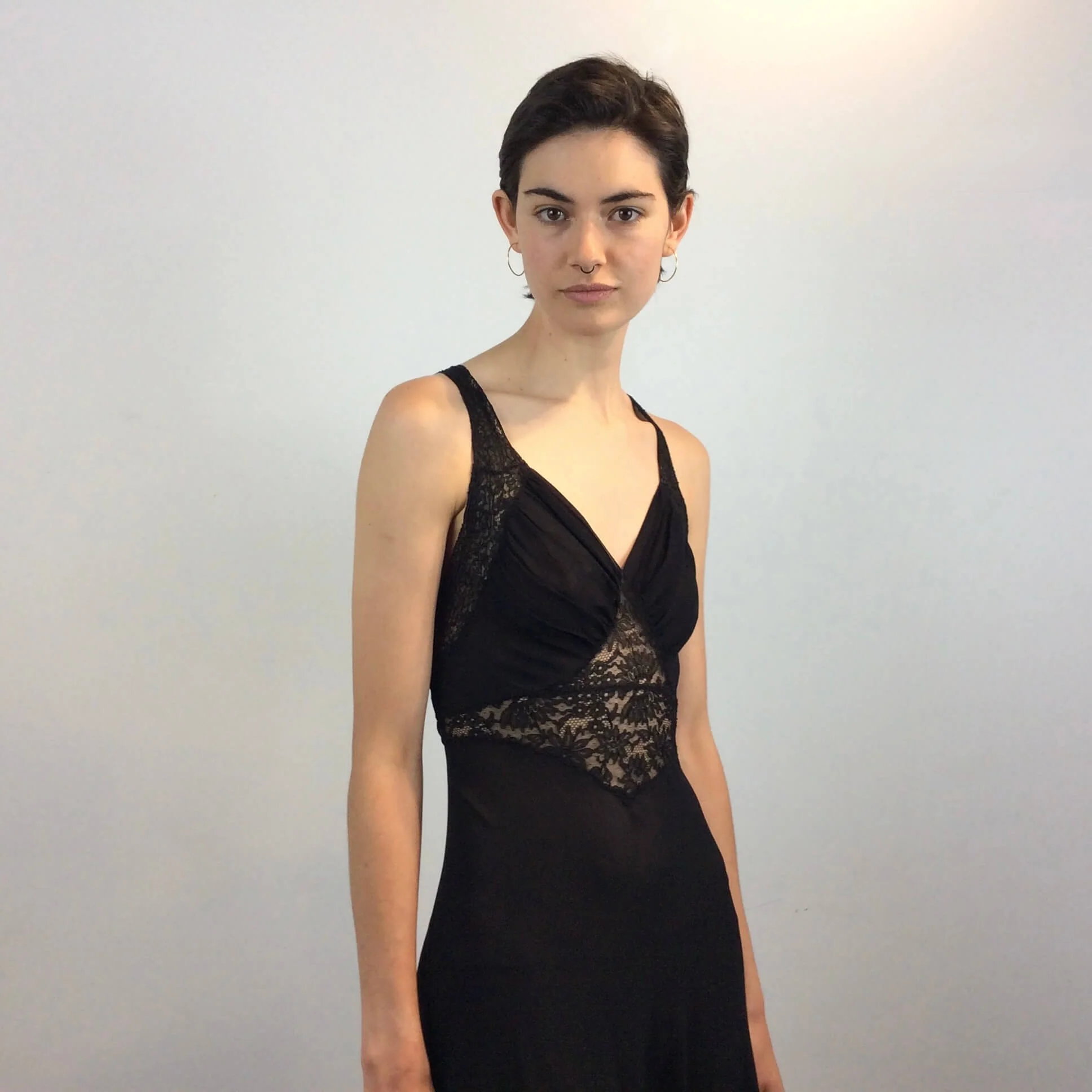 Long Black Flowy Silk Nightgown Small - Image 5