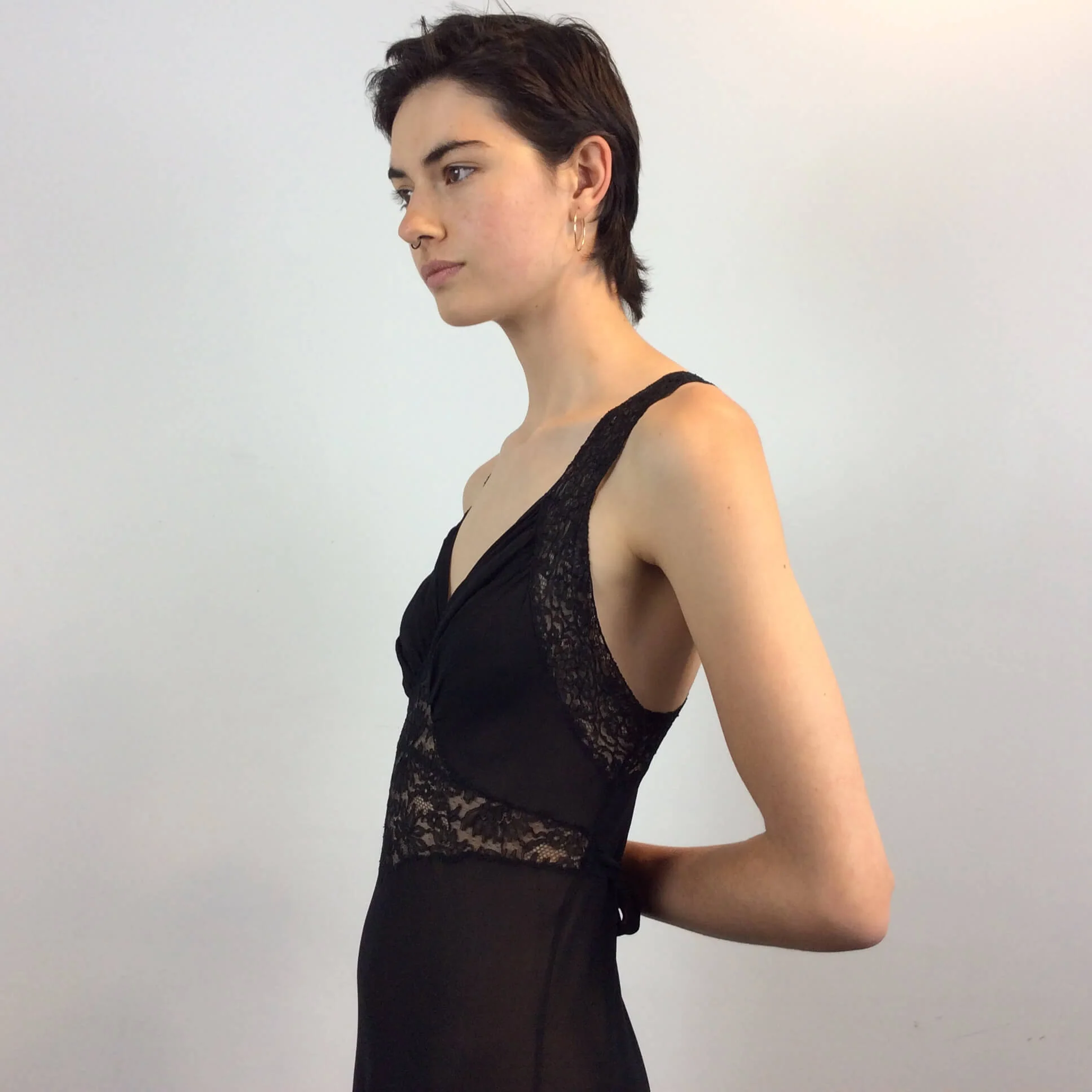 Long Black Flowy Silk Nightgown Small - Image 6