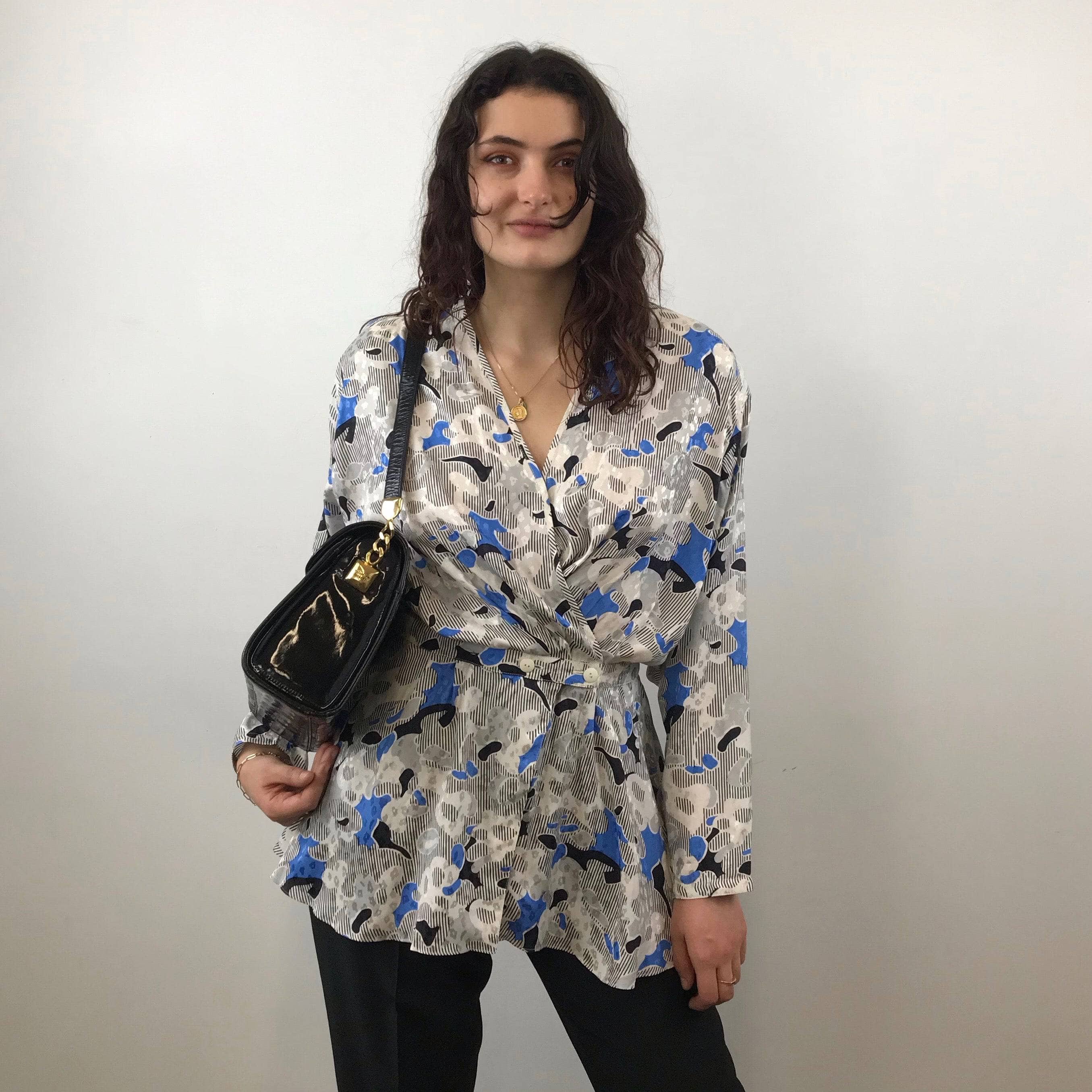 Louis Féraud Wrap Silk Peplum Blouse Medium-Large