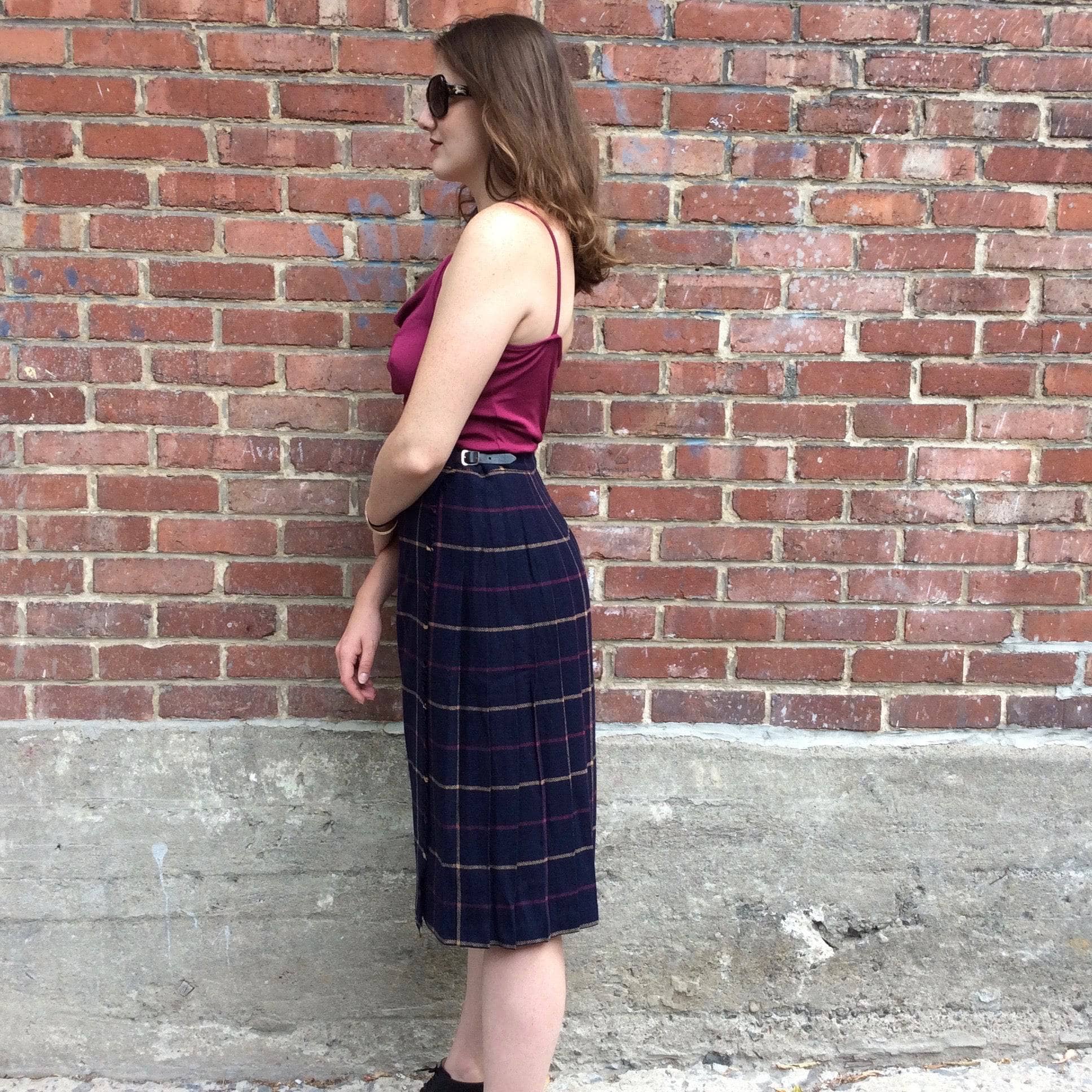Midi-Length Pleated Tartan Wool Skirt Small-Medium - Image 6
