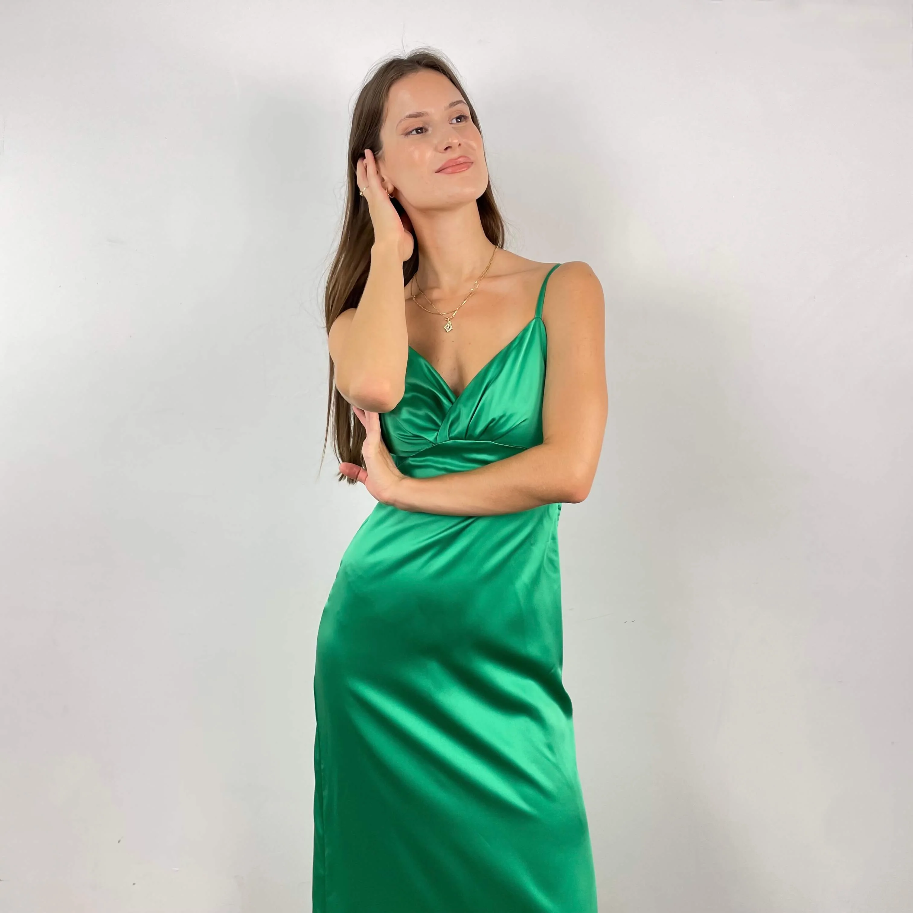 Open Back Green Satin Gown Small - Image 6