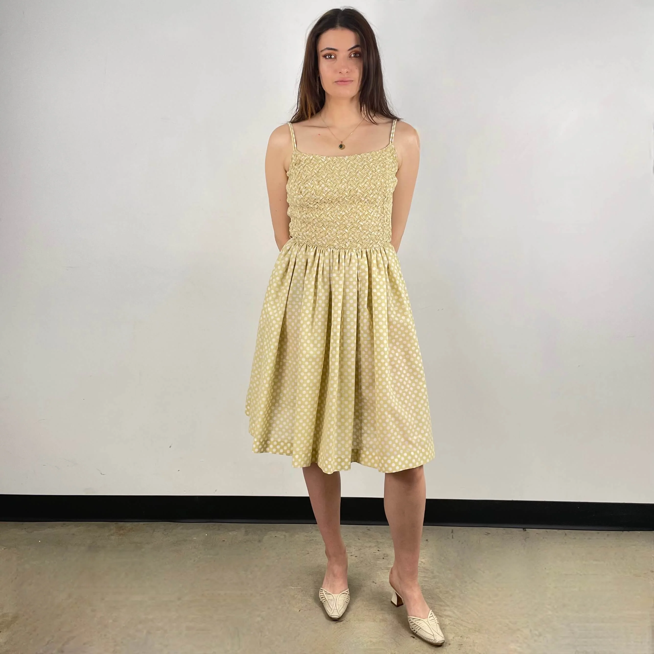 1950s Polka Dot Sleeveless Dress Small