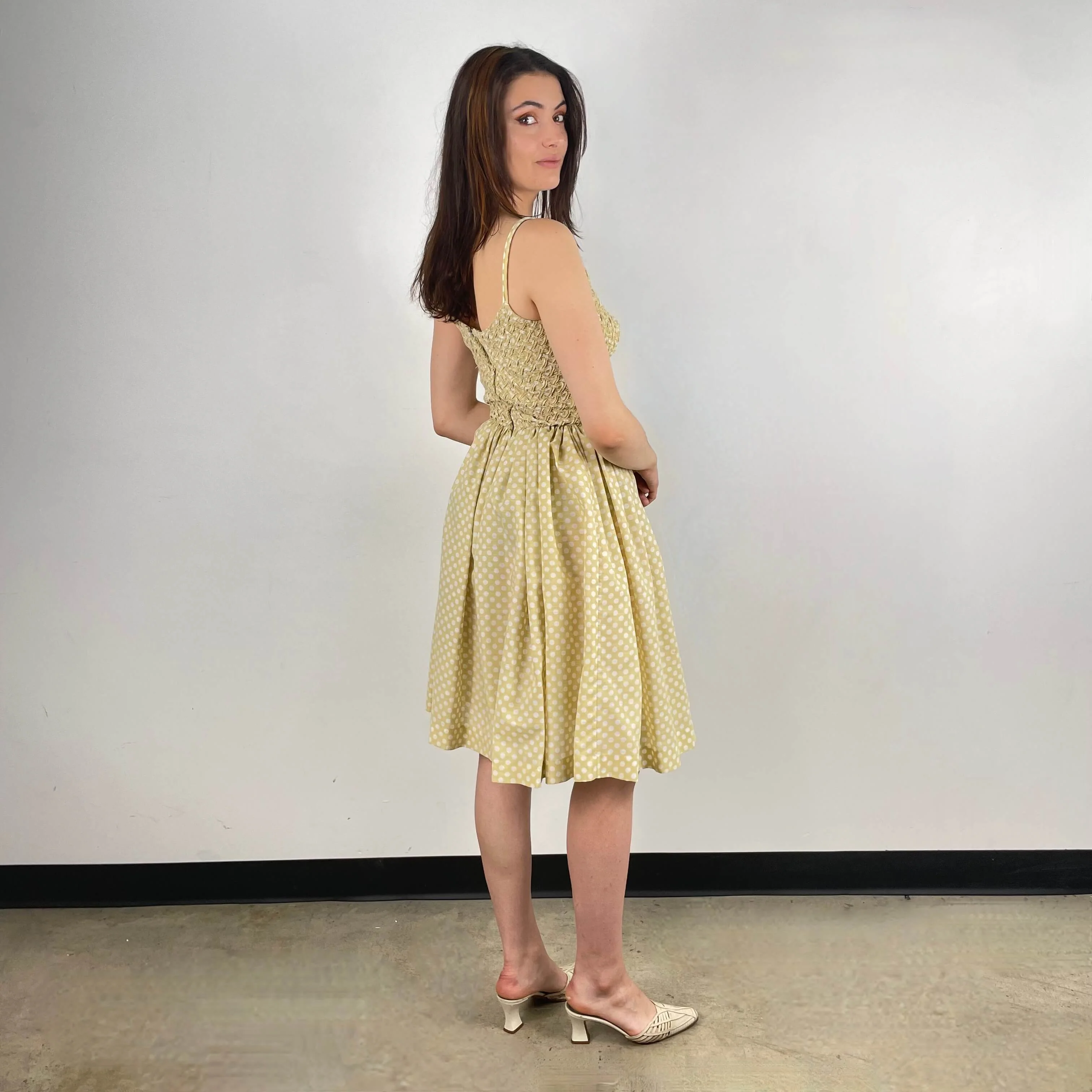 1950s Polka Dot Sleeveless Dress Small - Image 4