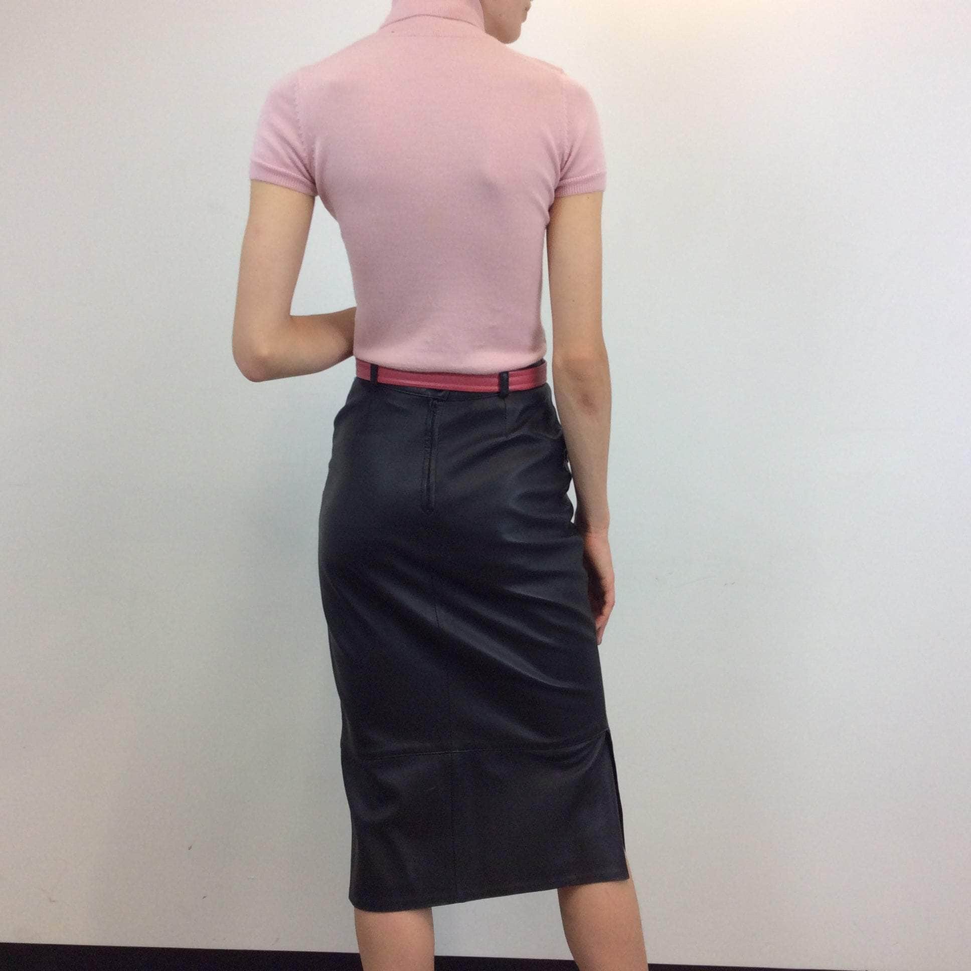 1990s High-Waisted Black Leather Midi Skirt XS/S - Image 2
