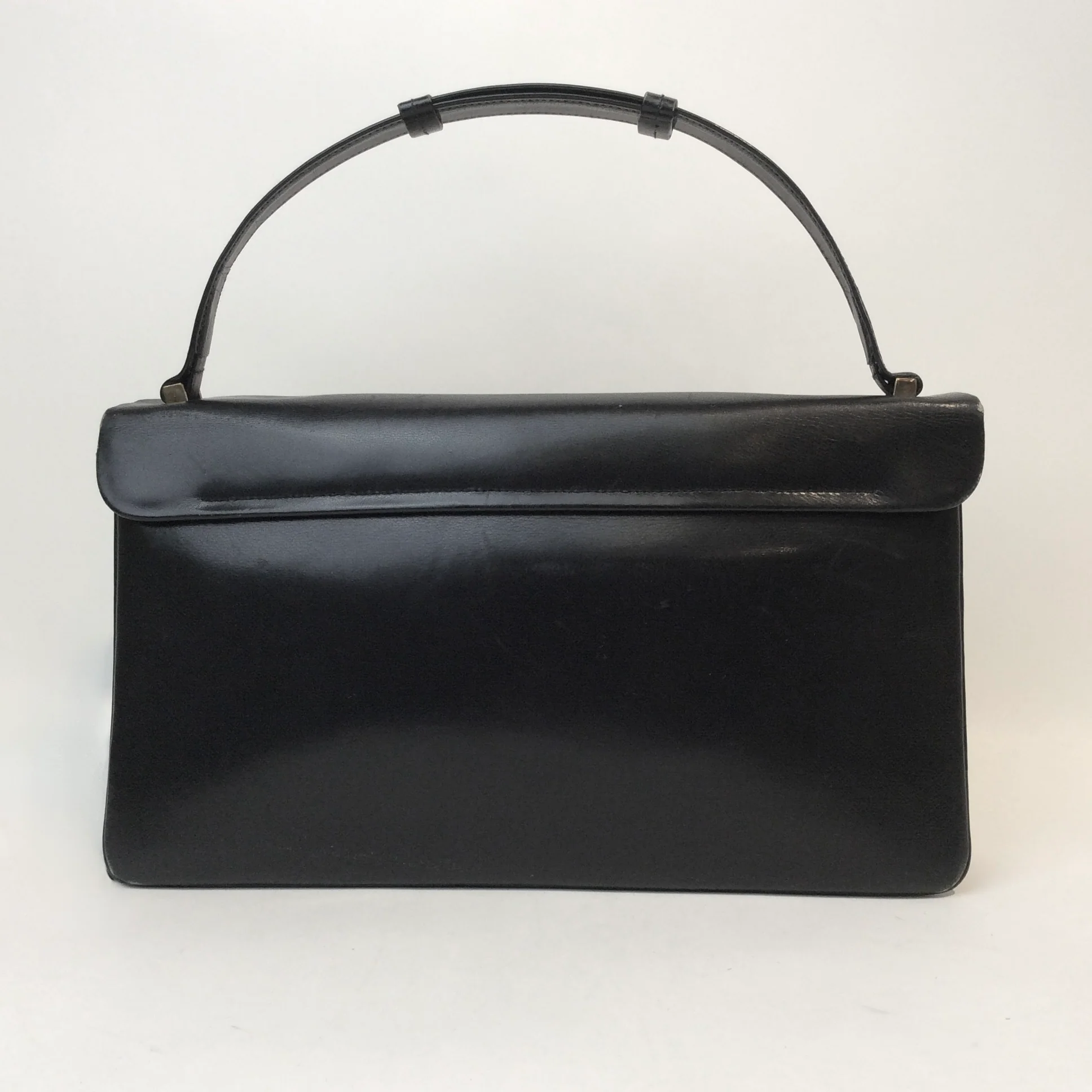 Photo Black Leather Art Deco Style Envelope Handbag - Image 6