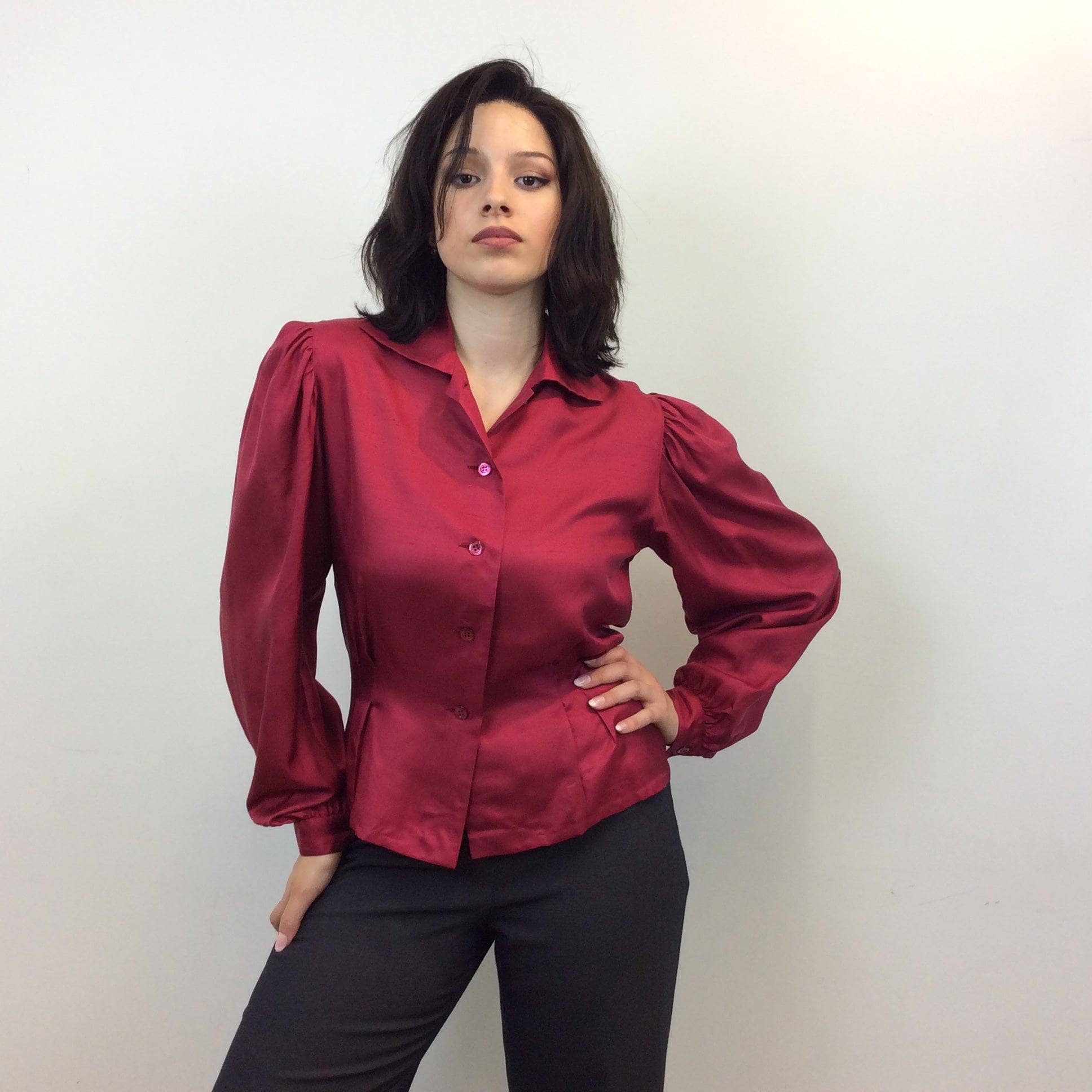Pierre Balmain Cherry Red Silk Blouse Medium - Image 4