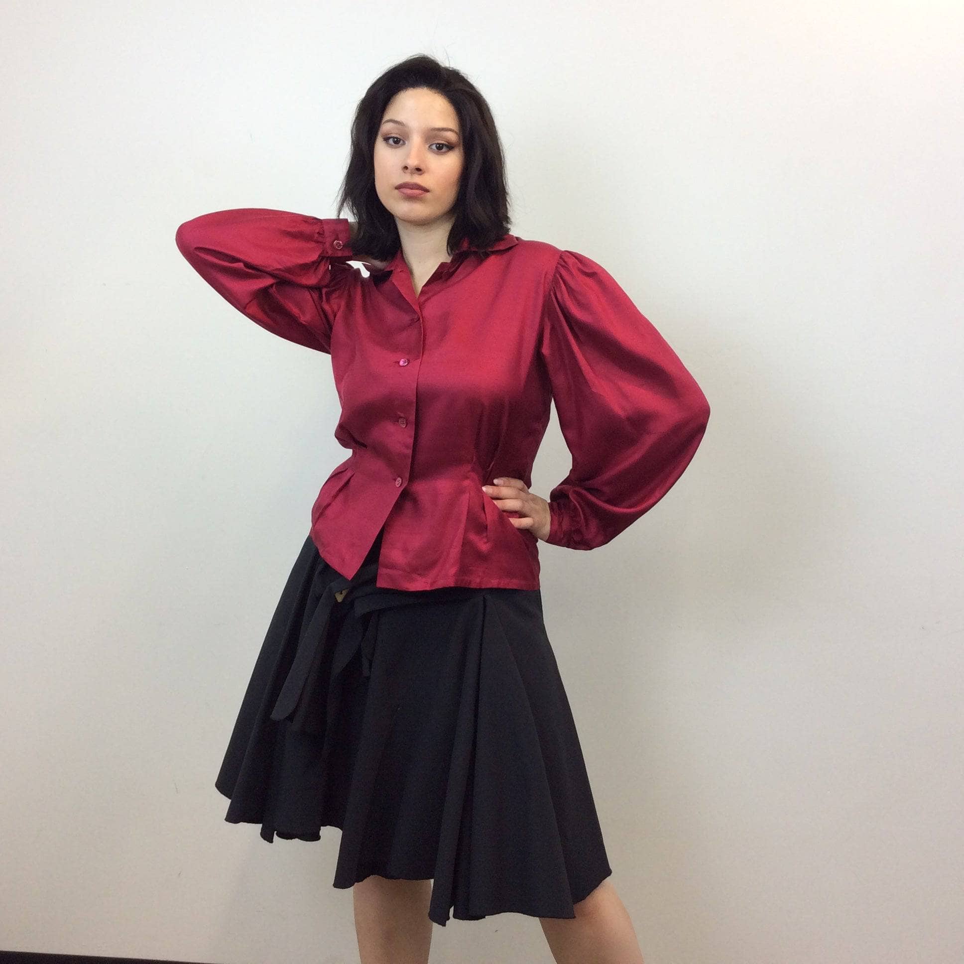 Pierre Balmain Cherry Red Silk Blouse Medium - Image 5