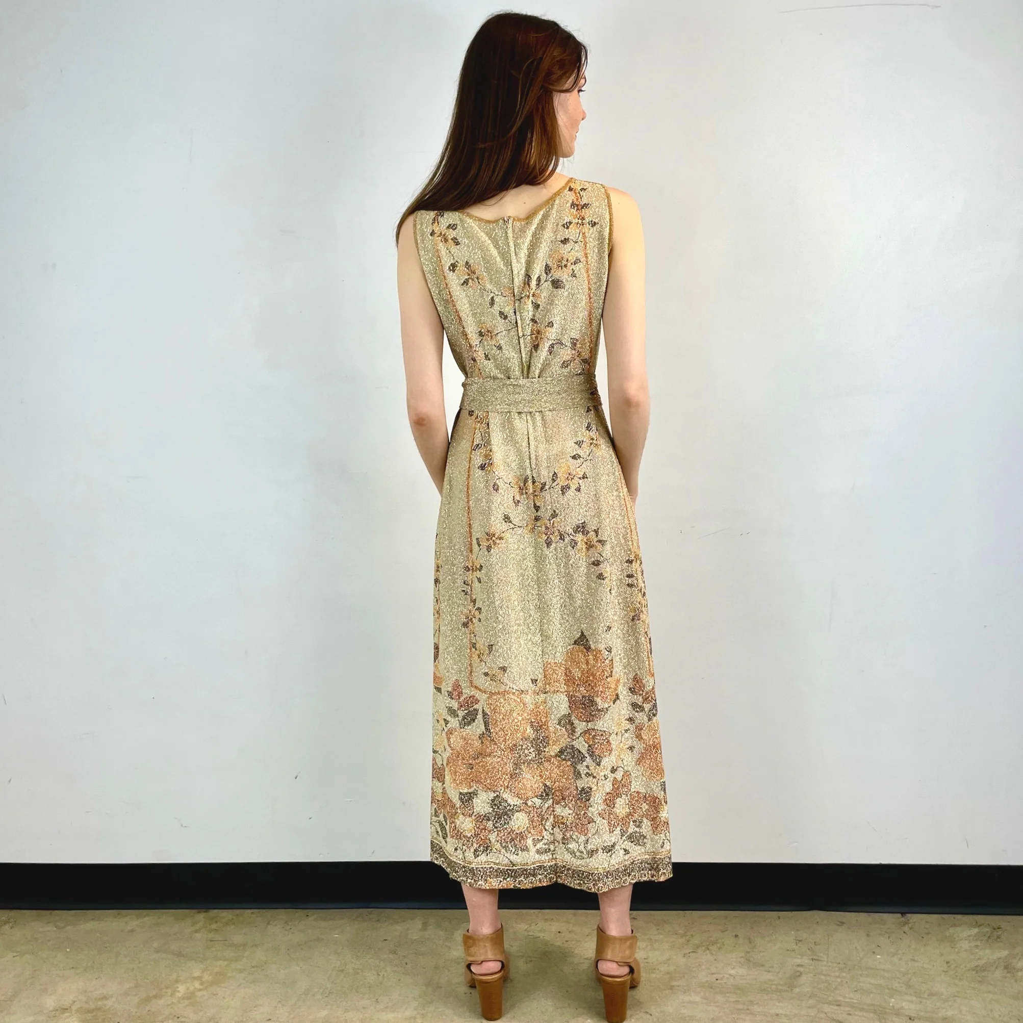 Sheer Gold Sleeveless Maxi Gown Small-Medium - Image 3