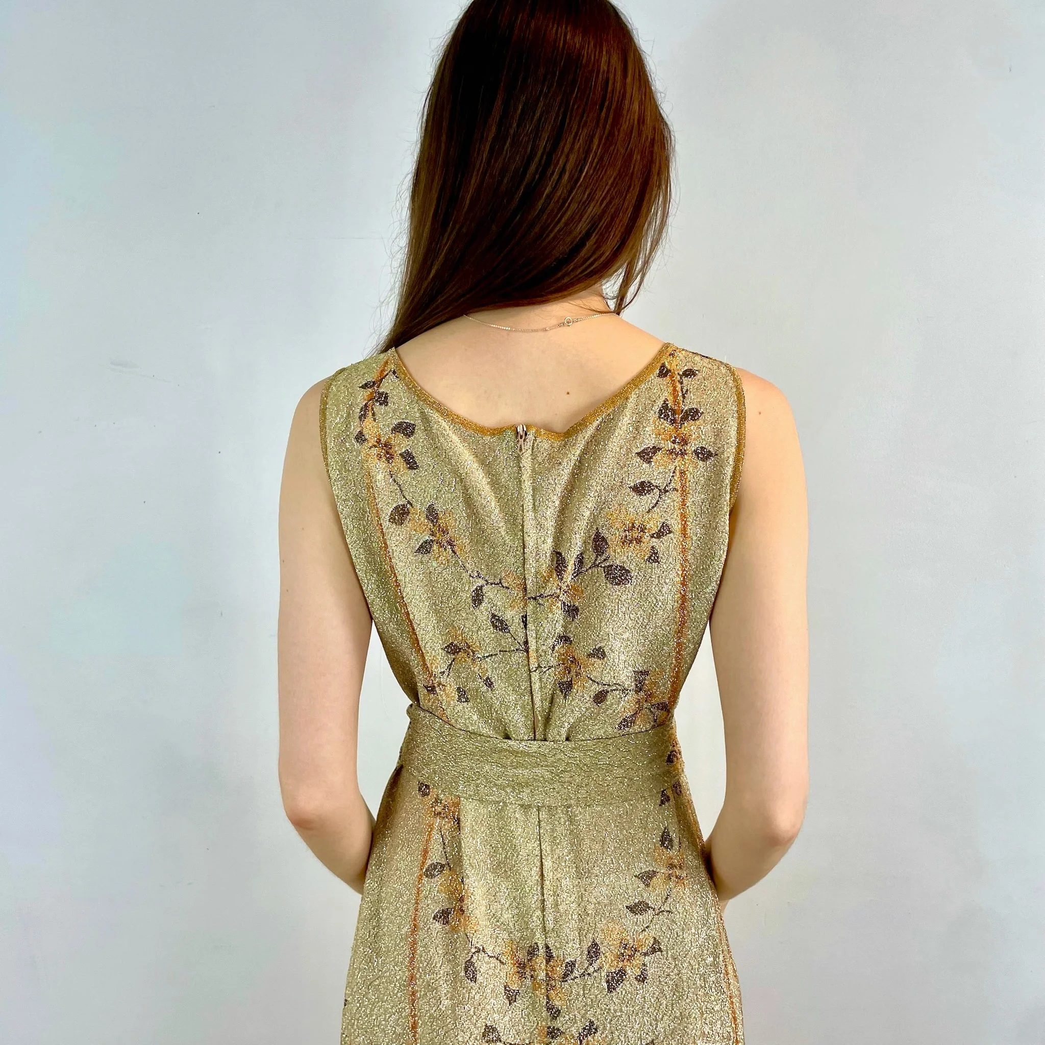 Sheer Gold Sleeveless Maxi Gown Small-Medium - Image 4