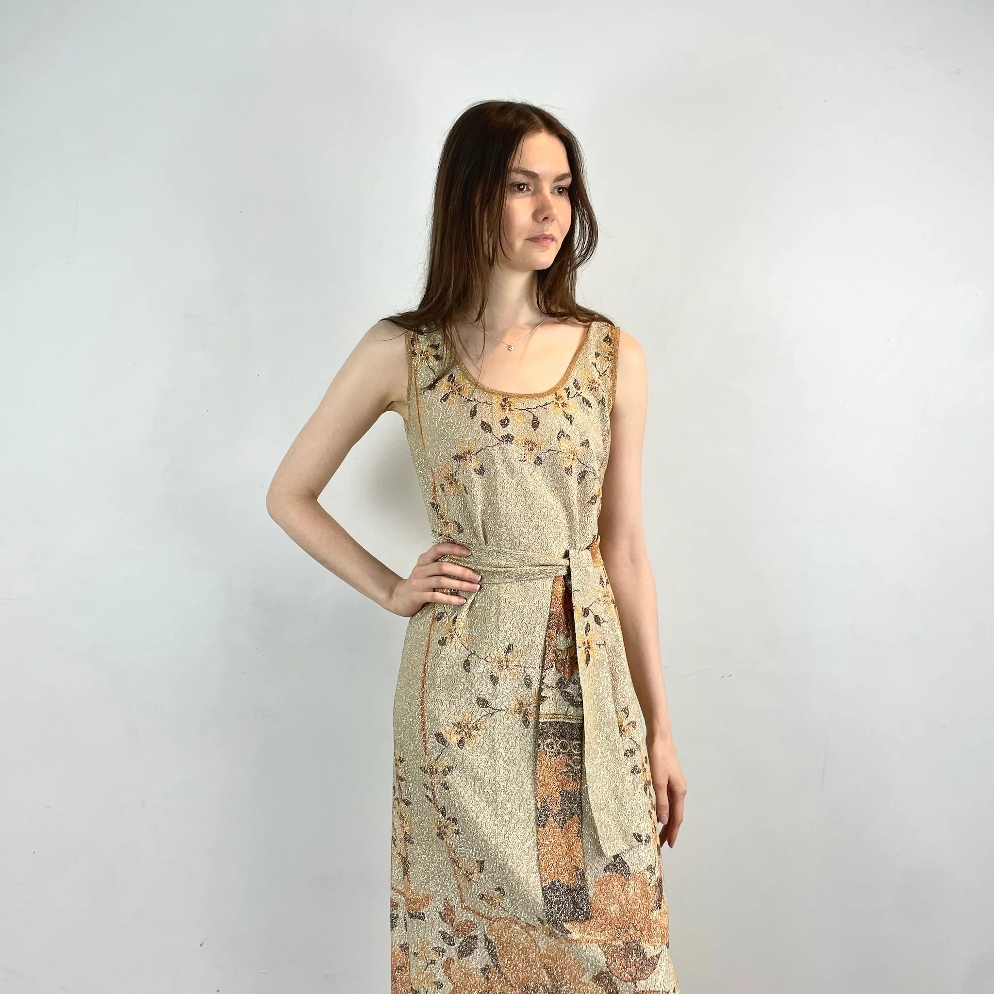 Sheer Gold Sleeveless Maxi Gown Small-Medium - Image 5