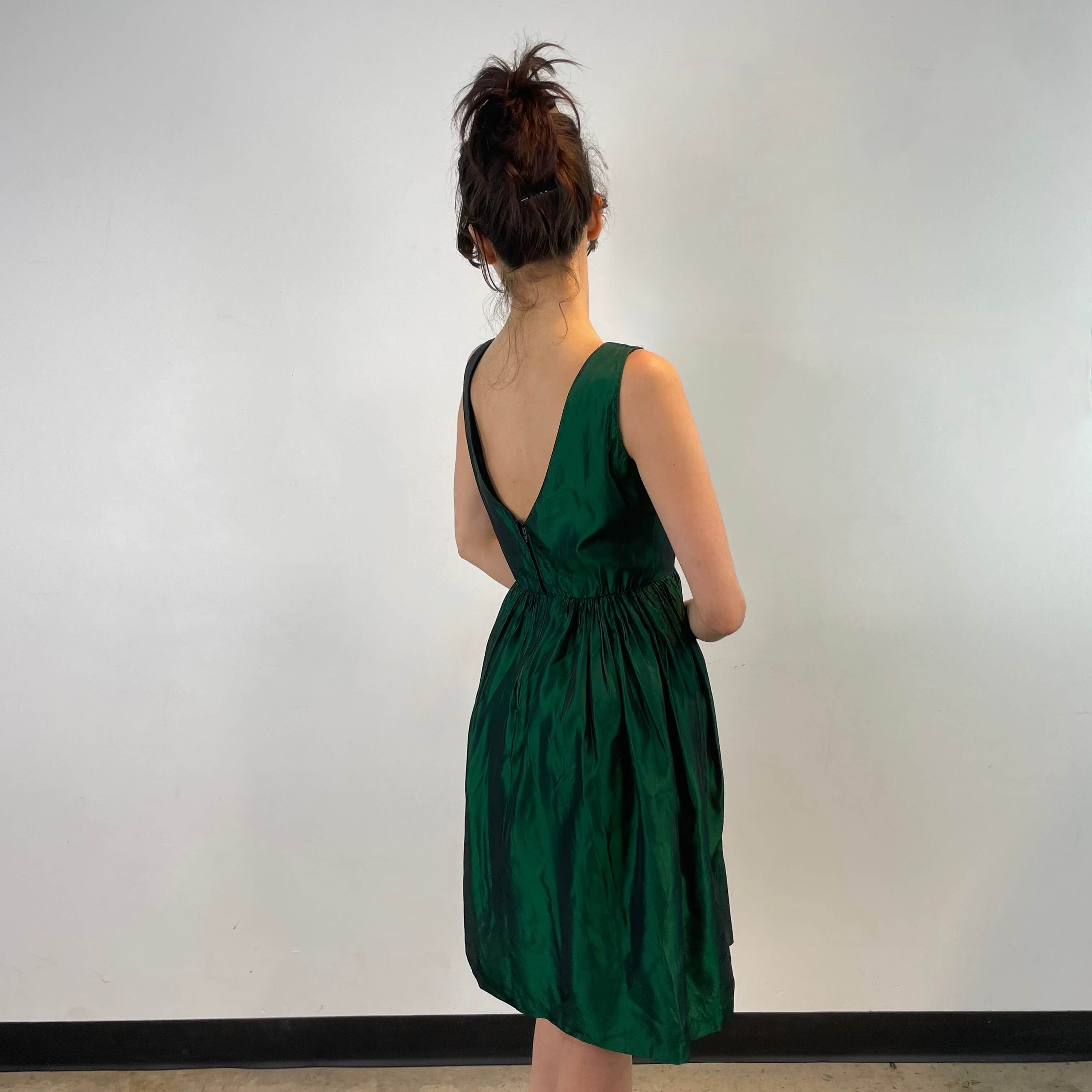 1950s Green Metallic Petite Dress Small - Image 4