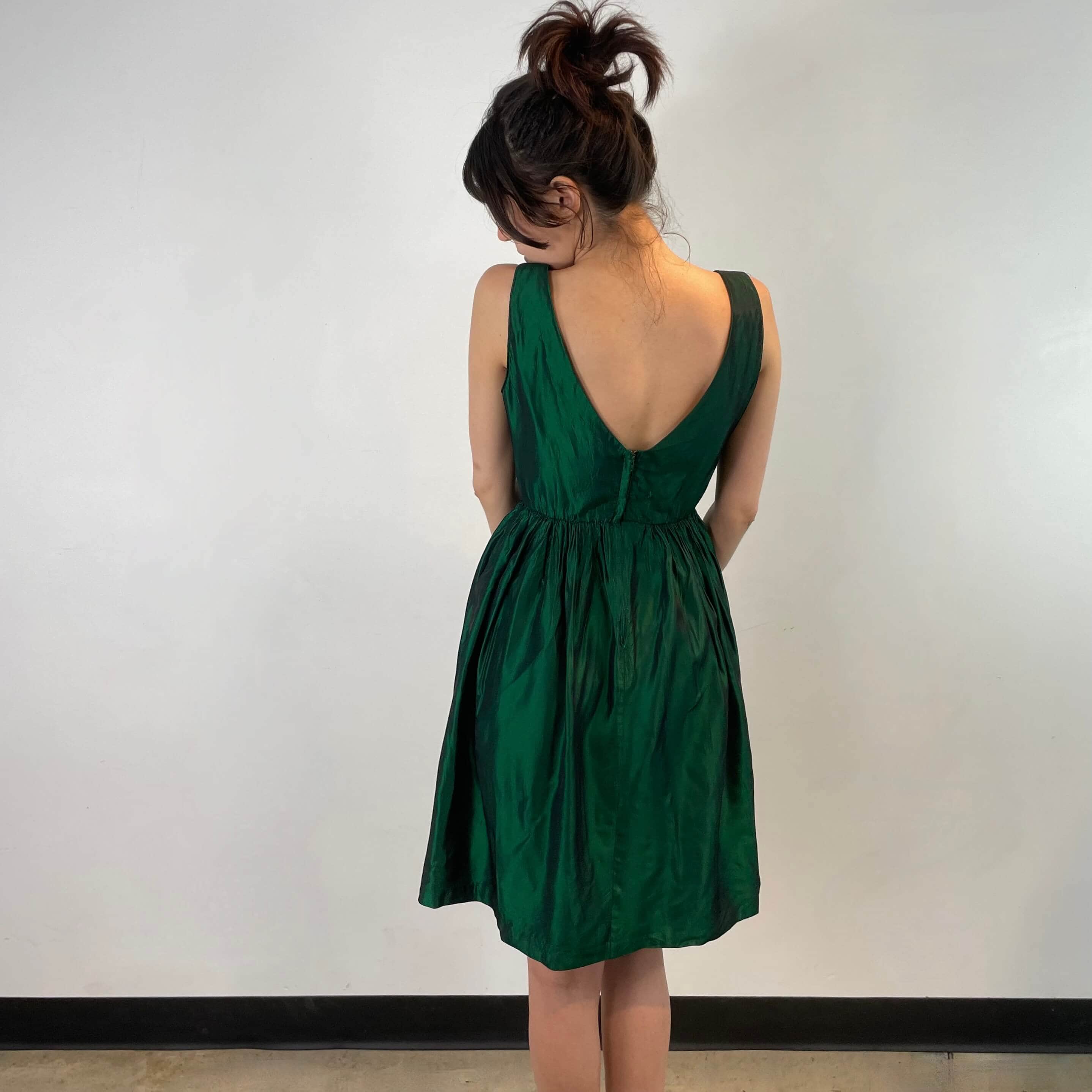 1950s Green Metallic Petite Dress Small - Image 5