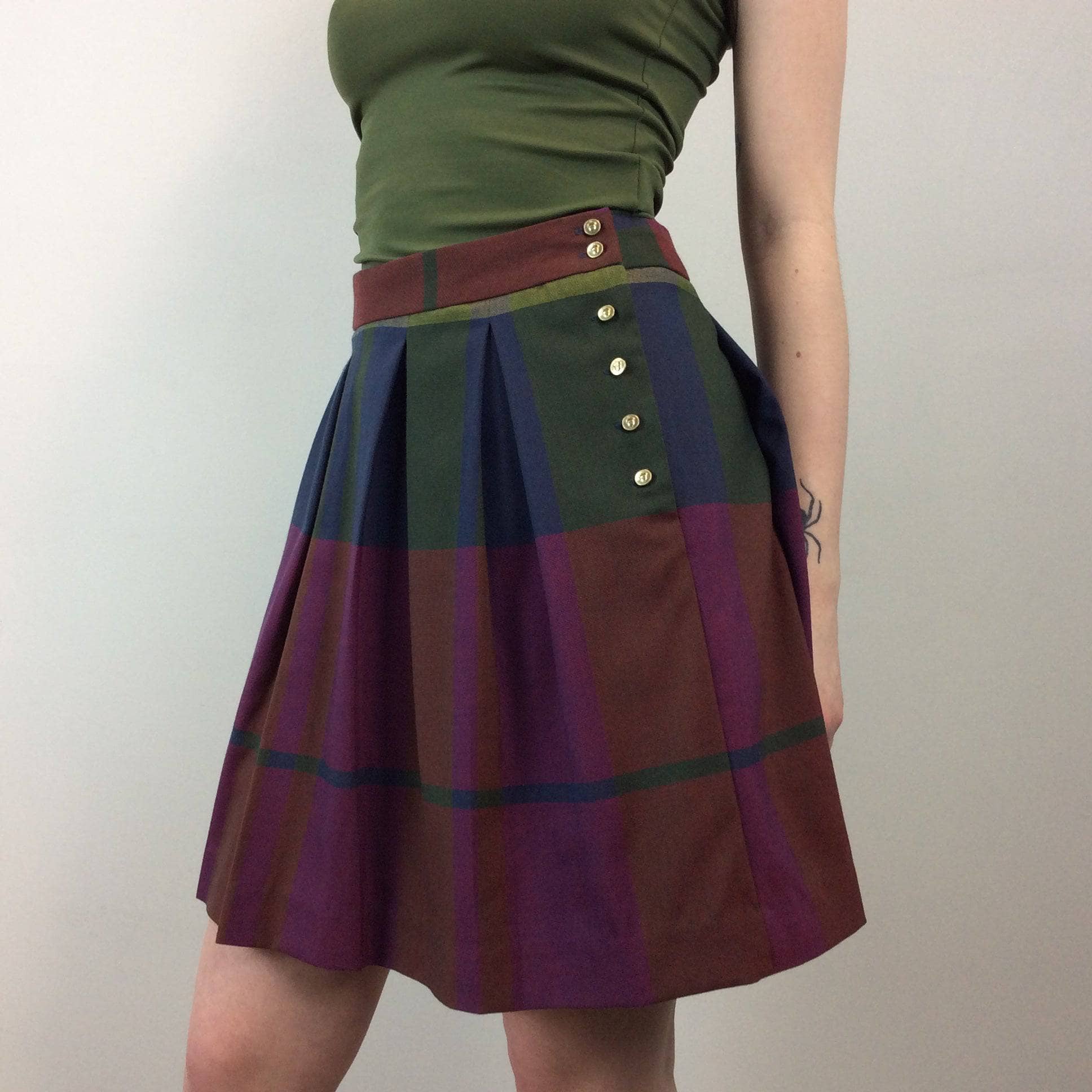 Tommy Hilfiger Multi Coloured Pleated Plaid Skirt Small - Image 3